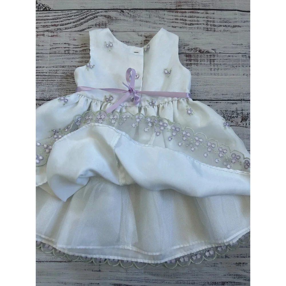 Youngland‎ Baby Girl White Purple Floral Embroidered Dress 18M Special Occasion